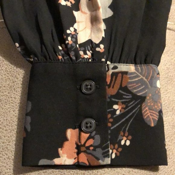 LOFT Petite Blouse, Floral on Black Background, Double Buttons - Picture 6 of 9